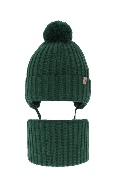 Pojke vinter set: mössa och halsduk, smaragdgrön, med pompom, Carlo