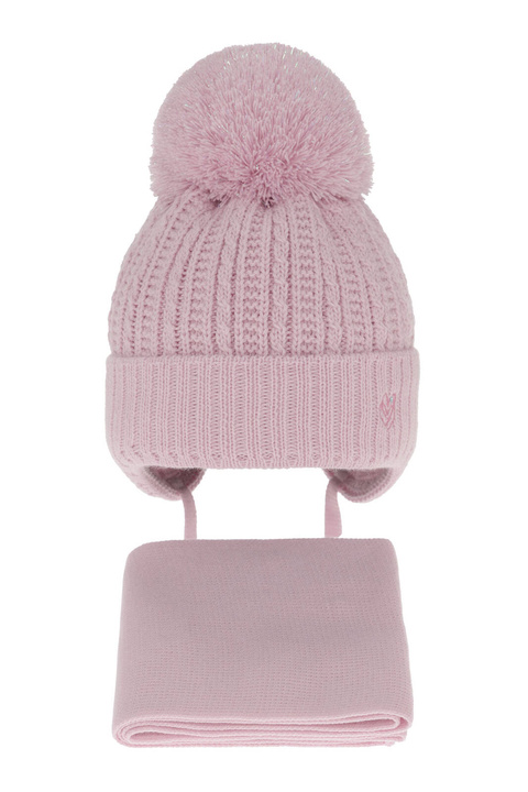 Flicka vinter set: mössa och halsduk, lila, med knytband, med pompom, Marisa