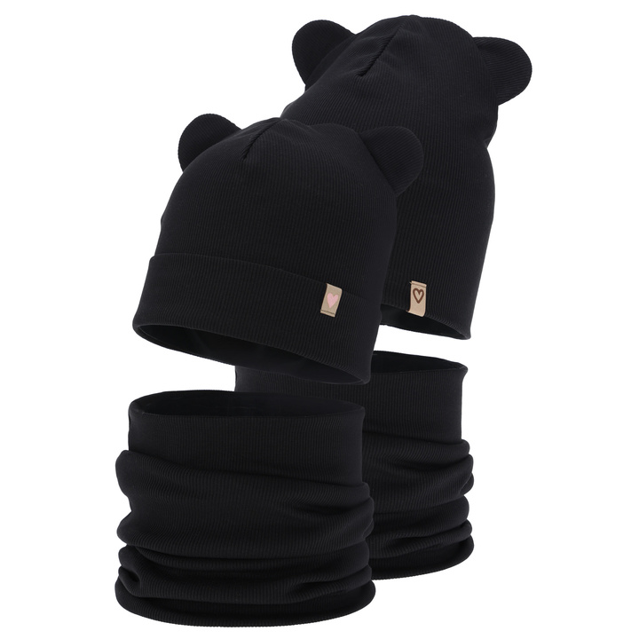Flicka höst/vår set: mössa och tubhalsduk, bomull, svart, Luminia