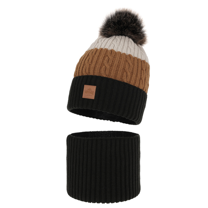 Pojke vinter set: mössa och halsduk, svart, med pompom, Luxor