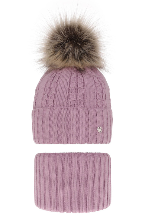Flicka vinter set: mössa och tubhalsduk, lila, med pompom, Felia