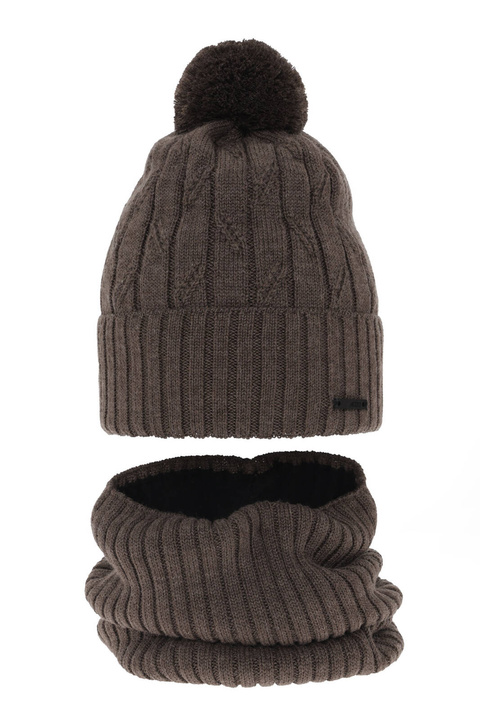 Pojke vinter set: mössa och halsduk, brun, med pompom, med merinull, Talar