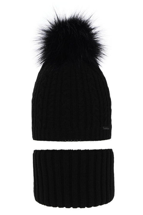 Flicka vinter set: mössa och tubhalsduk, svart, med pompom, Rima