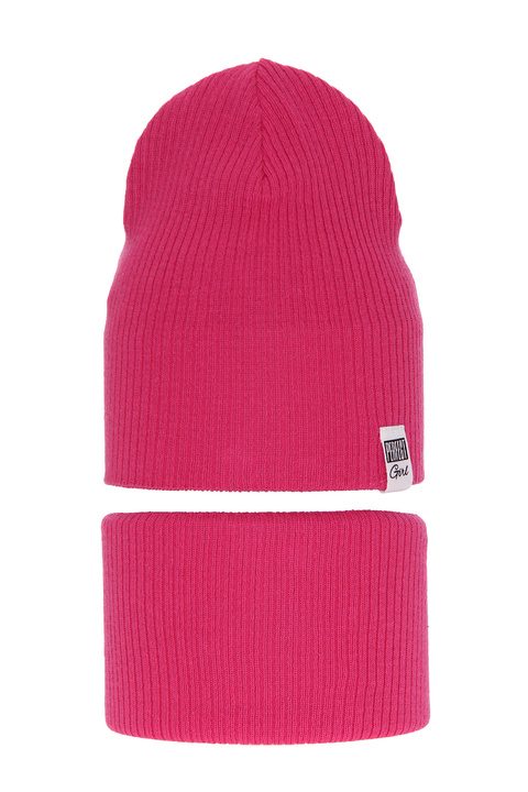 Flicka höst/vår set: mössa och halsduk, rosa, med bomull, Farinka