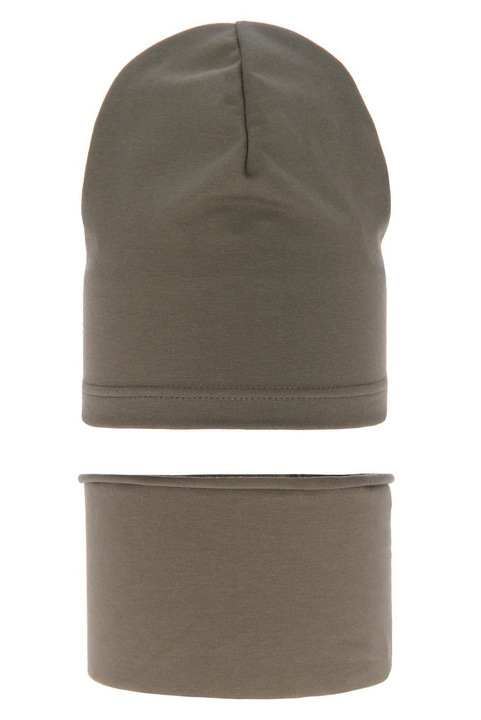 Pojke höst/vår set: mössa och tubhalsduk, khaki, bomull, Hazel