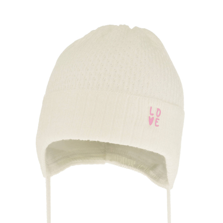 Flicka höst/vår mössa, creme, med knytband, Camilla