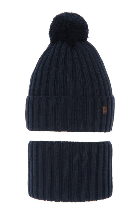 Pojke vinter set: mössa och halsduk, blå, med pompom, Wiliam