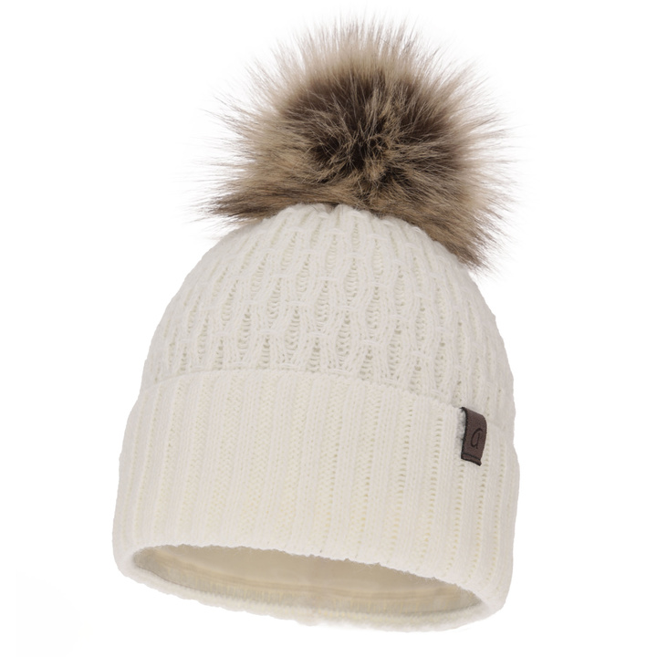 Dam vintermössa, krem, med pompom, Gaba