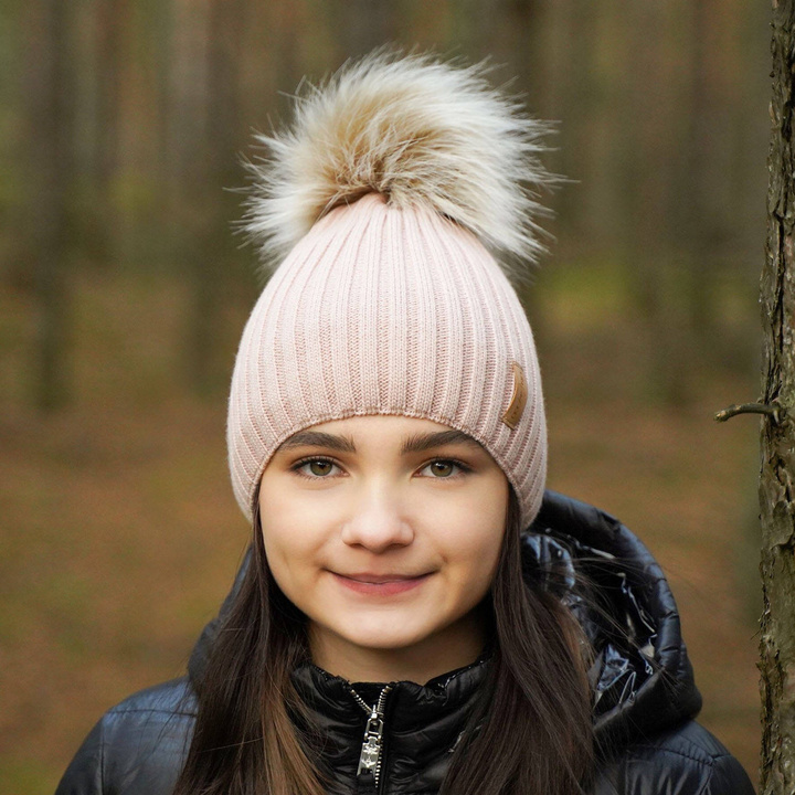 Flicka vintermössa, rosa, med pompom, Werbena
