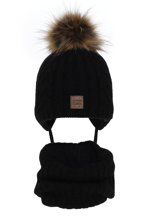 Pojke vinter set: mössa och tubhalsduk, svart, med pompom, Casper