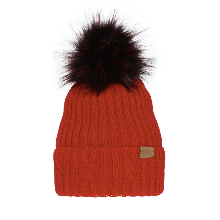 Dam vintermössa, röd, med pompom, Lawina