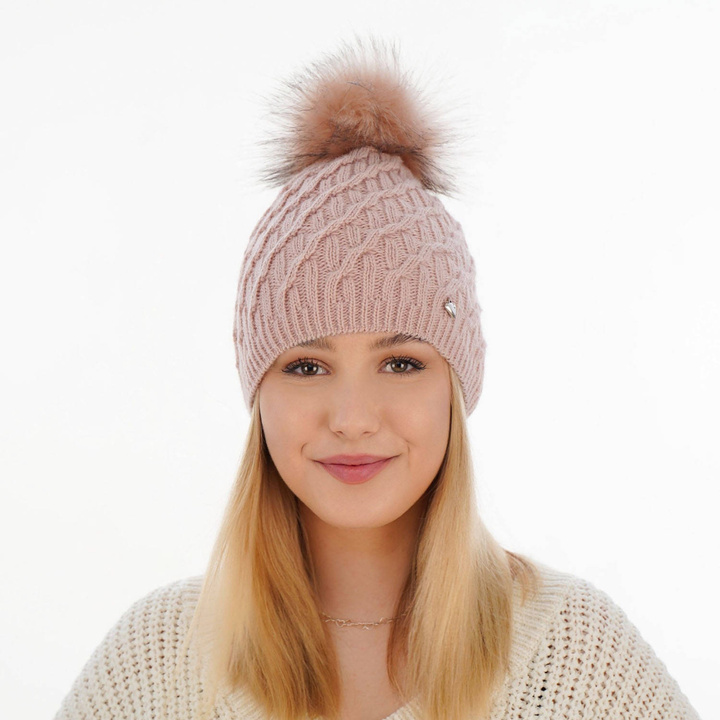 Dam vintermössa, rosa, med pompom, Kaskada