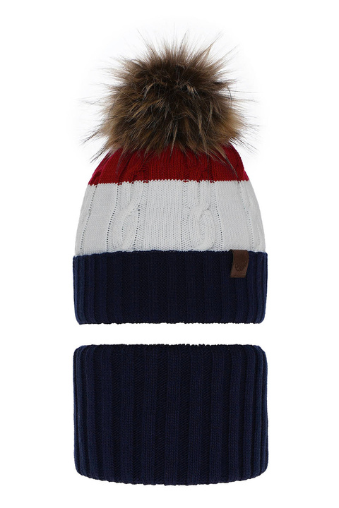 Pojke vinter set: mössa och halsduk, blå, med pompom, Karmel