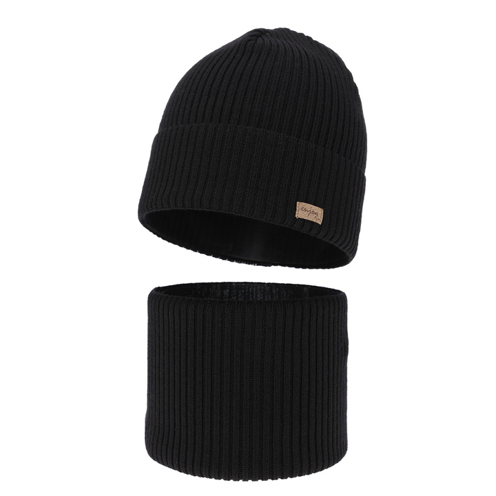 Pojke höst/vår set: mössa och tubhalsduk, svart, 100% Merino Ull, Intro