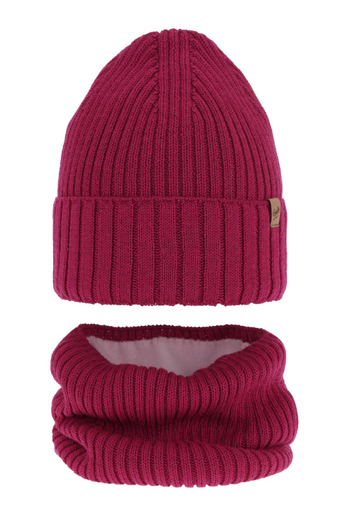 Flicka vinter set: mössa och tubhalsduk, rosa, med merinull, Mesalia