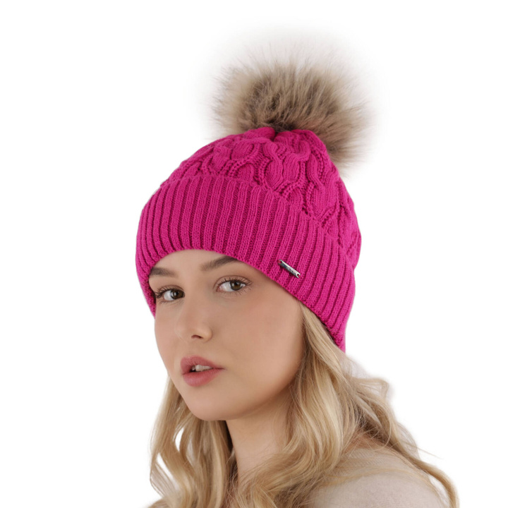 Dam vintermössa, rosa, med pompom, Deva