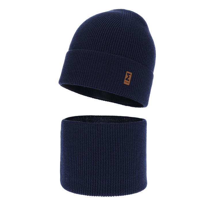 Pojke höst/vår set: mössa och tubhalsduk, blå, 100% Merino Ull, Bruce