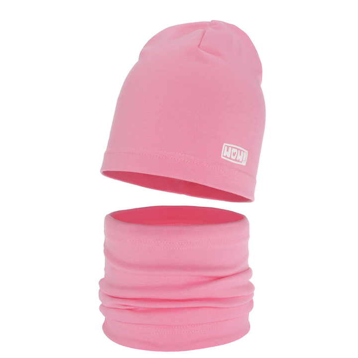 Flicka höst/vår set: mössa och halsduk, rosa, fodrad med bomull, Friza