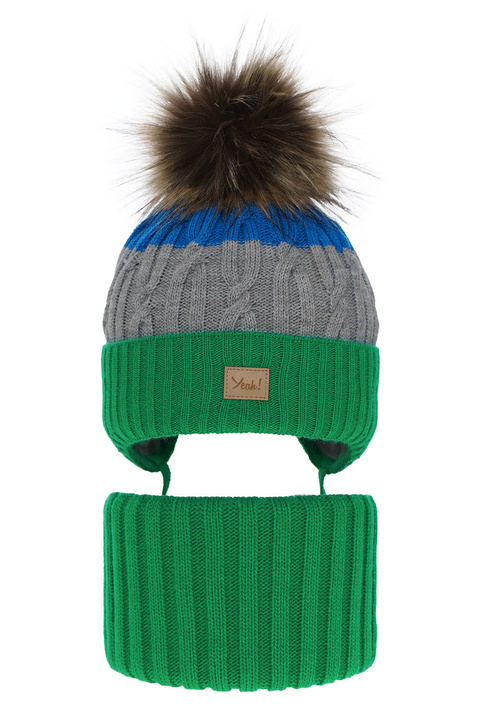 Pojke vinter set: mössa och tubhalsduk, grön, med pompom, Maxwell