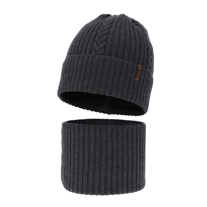 Pojke vinter set: mössa och halsduk, mörkgrå, 100% Merino Ull, Wilson