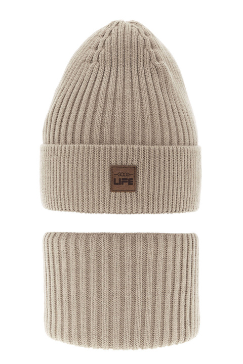 Pojke vinter set: mössa och tubhalsduk, beige, Basilio