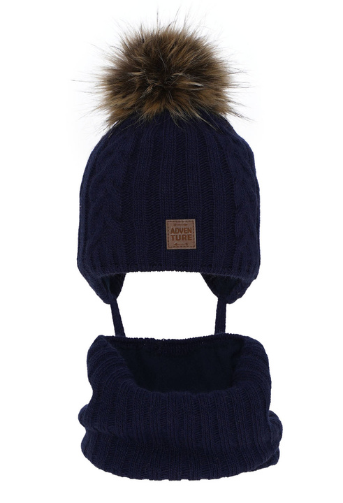 Pojke vinter set: mössa och halsduk, blå, med pompom, Casper