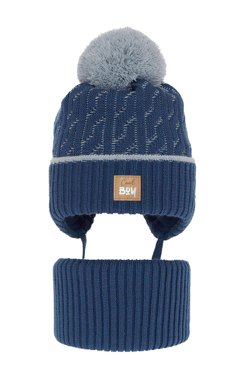 Pojke vinter set: mössa och halsduk, blå, med pompom, Pikolo