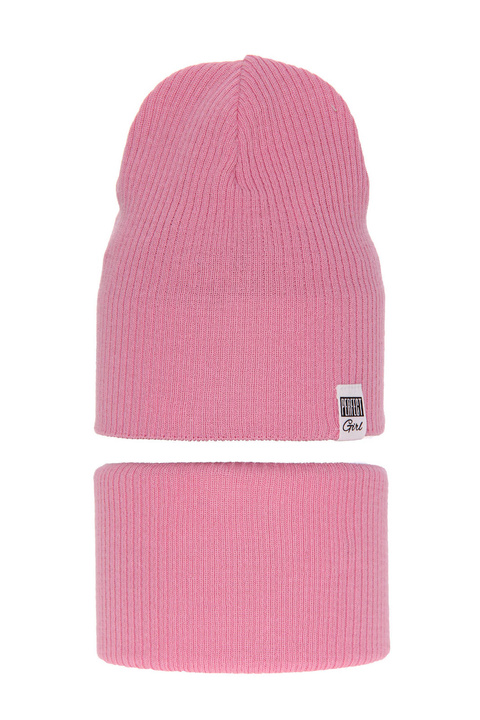 Flicka höst/vår set: mössa och halsduk, rosa, med bomull, Farinka