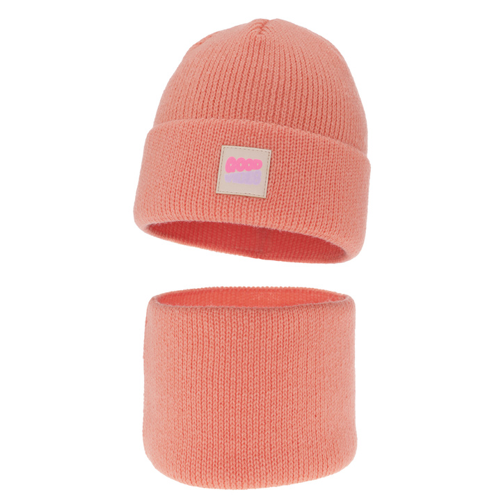 Flicka vinter set: mössa och tubhalsduk, orange, med pompom, Josephin