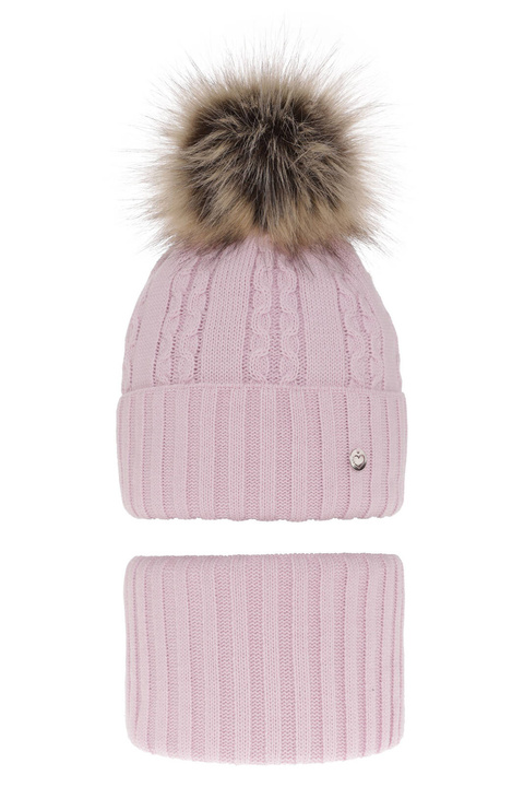 Flicka vinter set: mössa och tubhalsduk, lila, med pompom, Felia