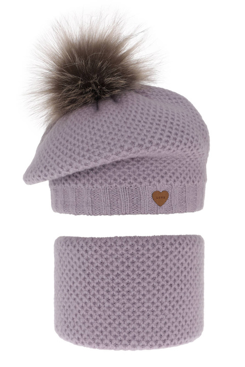 Flicka vinter set: mössa och tubhalsduk, lila, med pompom, Francesca