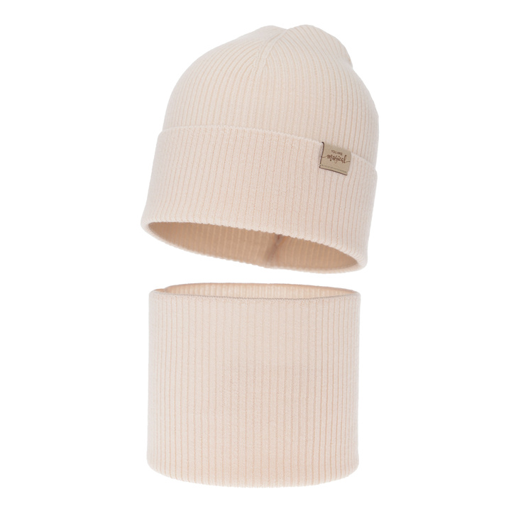 Flicka höst/vår set: mössa och tubhalsduk, ljusrosa, 100% Merino Ull, Magenta