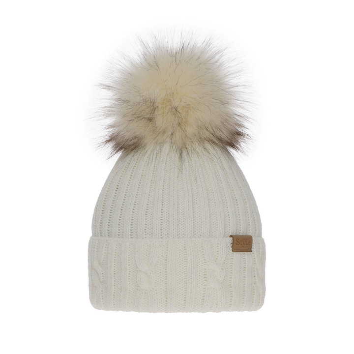 Dam vintermössa, kremowa, med pompom, Lawina