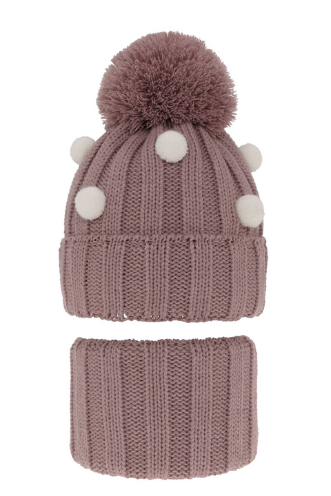 Flicka vinter set: mössa och tubhalsduk, lila, med pompom, Hekate
