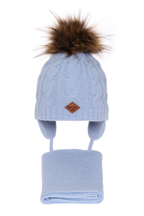 Pojke vinter set: mössa och halsduk, blå, med pompom, Minor